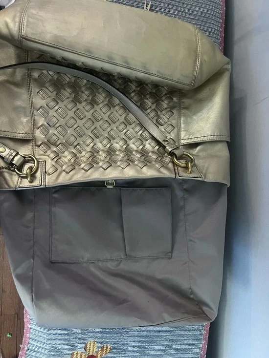 COACH North South Woven Metallic Gold Leather Shoulder Bag - Picture 11 of 13